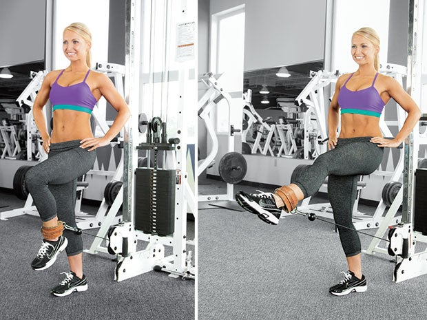 Cable leg extension to strengthen your hips and glutes